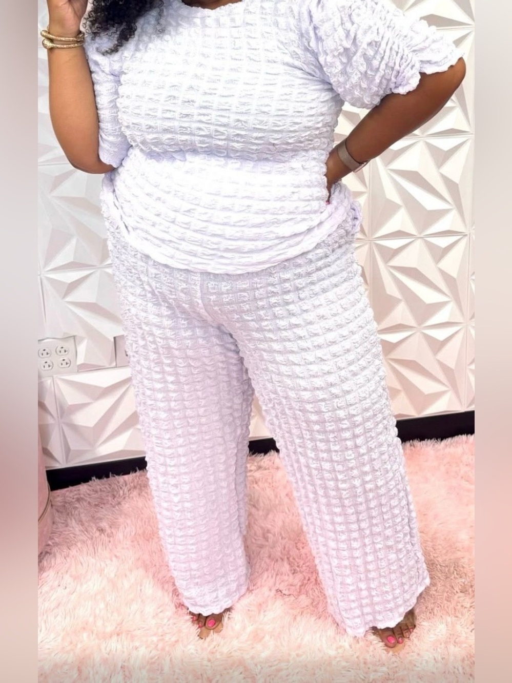 Karen T. Design white 3X bubble Top and pants set